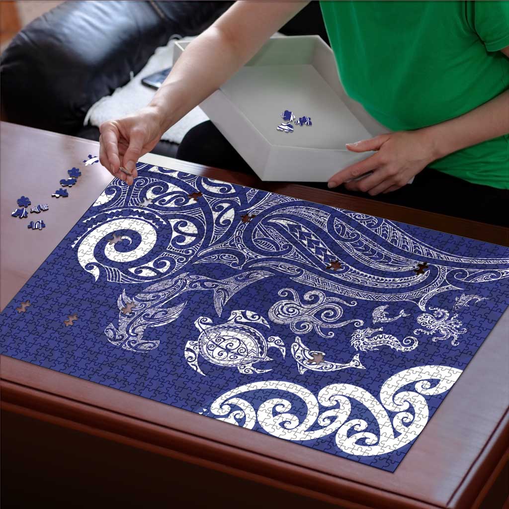 New Zealand Sea Animals with Maori Tribal Tattoo Puzzle Blue Color LT03 - Polynesian Pride