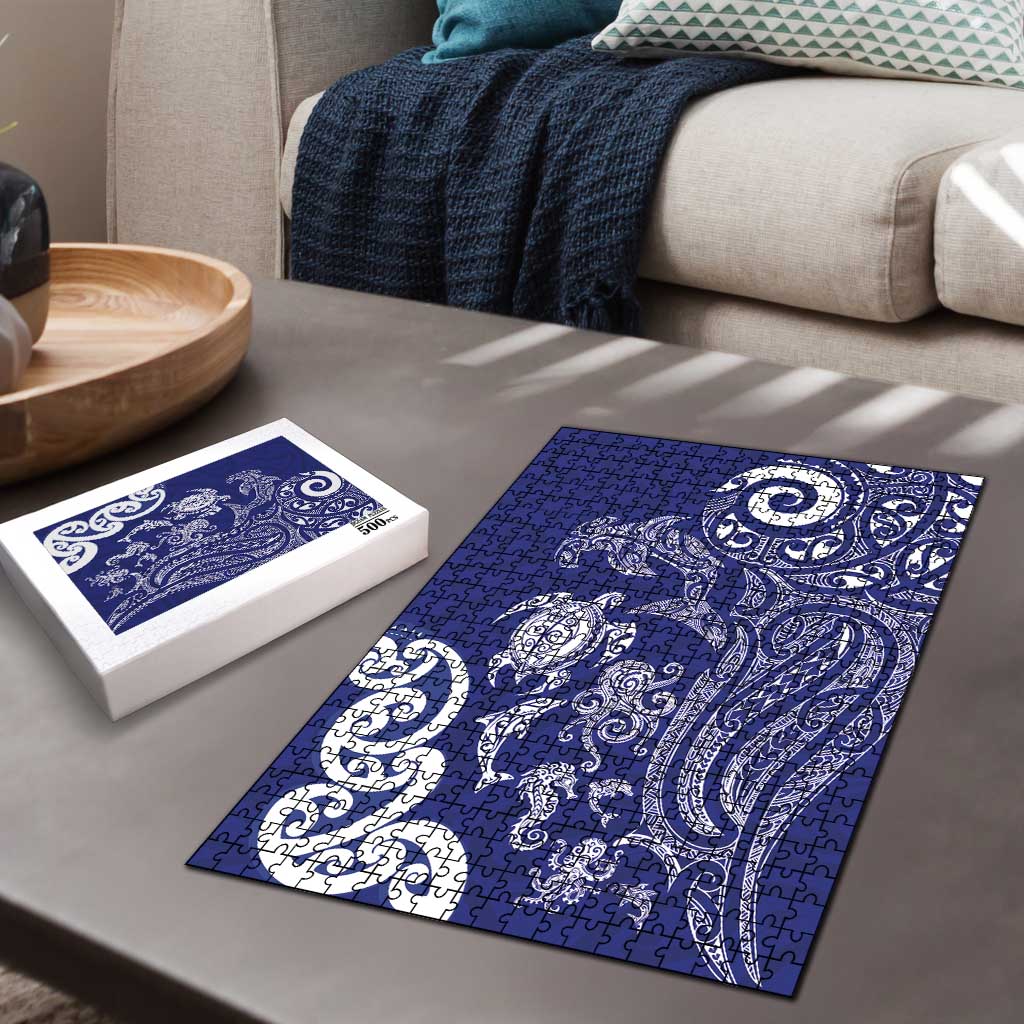 New Zealand Sea Animals with Maori Tribal Tattoo Puzzle Blue Color LT03 - Polynesian Pride