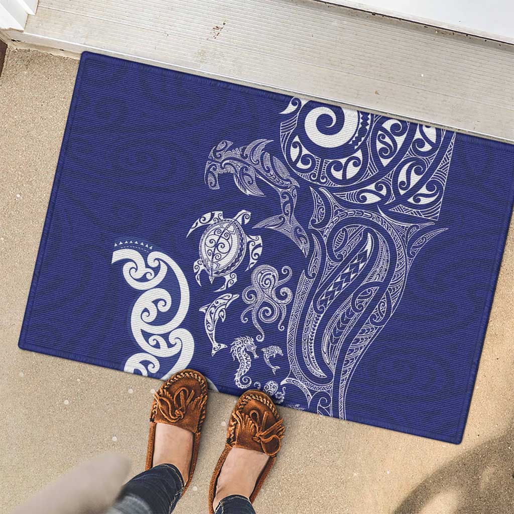 New Zealand Sea Animals with Maori Tribal Tattoo Rubber Doormat Blue Color LT03 - Polynesian Pride