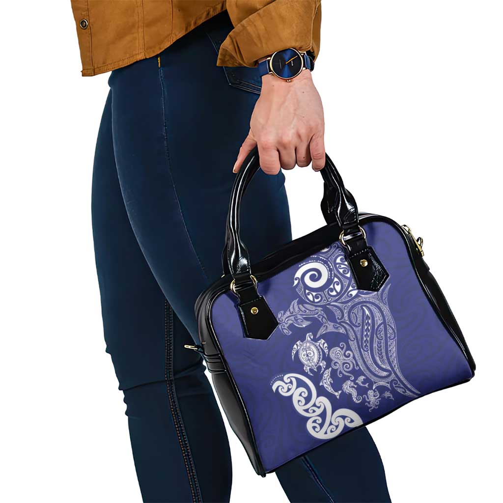 New Zealand Sea Animals with Maori Tribal Tattoo Shoulder Handbag Blue Color LT03 - Polynesian Pride