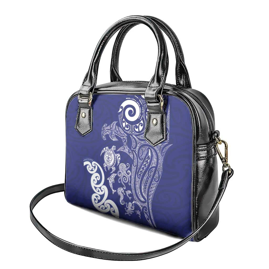 New Zealand Sea Animals with Maori Tribal Tattoo Shoulder Handbag Blue Color LT03 - Polynesian Pride