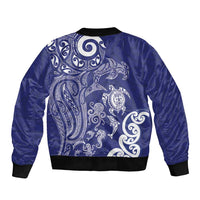 New Zealand Sea Animals with Maori Tribal Tattoo Sleeve Zip Bomber Jacket Blue Color LT03 - Polynesian Pride