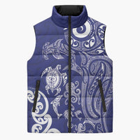 New Zealand Sea Animals with Maori Tribal Tattoo Sleeveless Puffer Jacket Blue Color LT03 Unisex Blue - Polynesian Pride