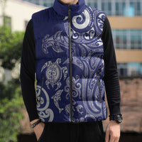 New Zealand Sea Animals with Maori Tribal Tattoo Sleeveless Puffer Jacket Blue Color LT03 - Polynesian Pride
