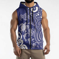 New Zealand Sea Animals with Maori Tribal Tattoo Sleeveless Zip Hoodie Blue Color LT03 - Polynesian Pride