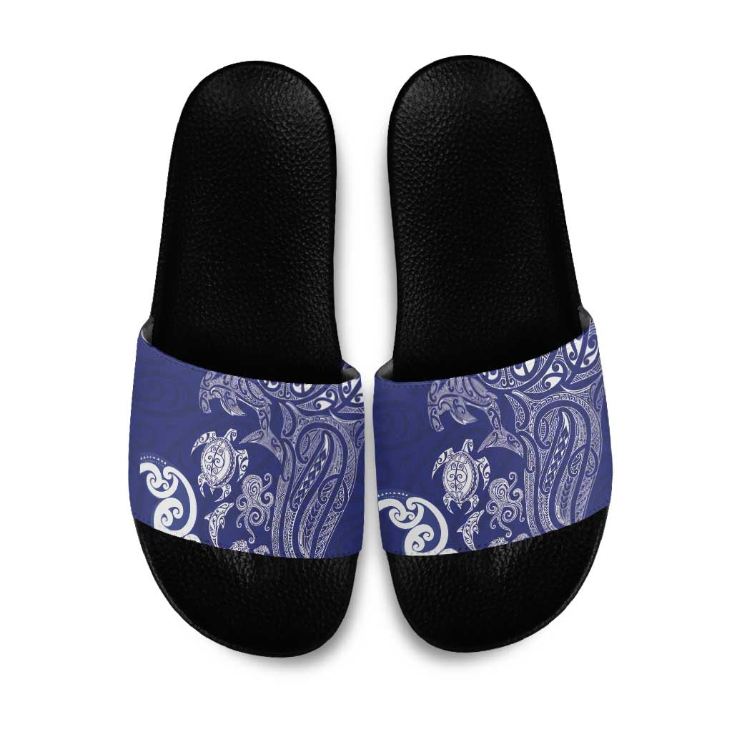 New Zealand Sea Animals with Maori Tribal Tattoo Slide Sandals Blue Color LT03 Blue - Polynesian Pride