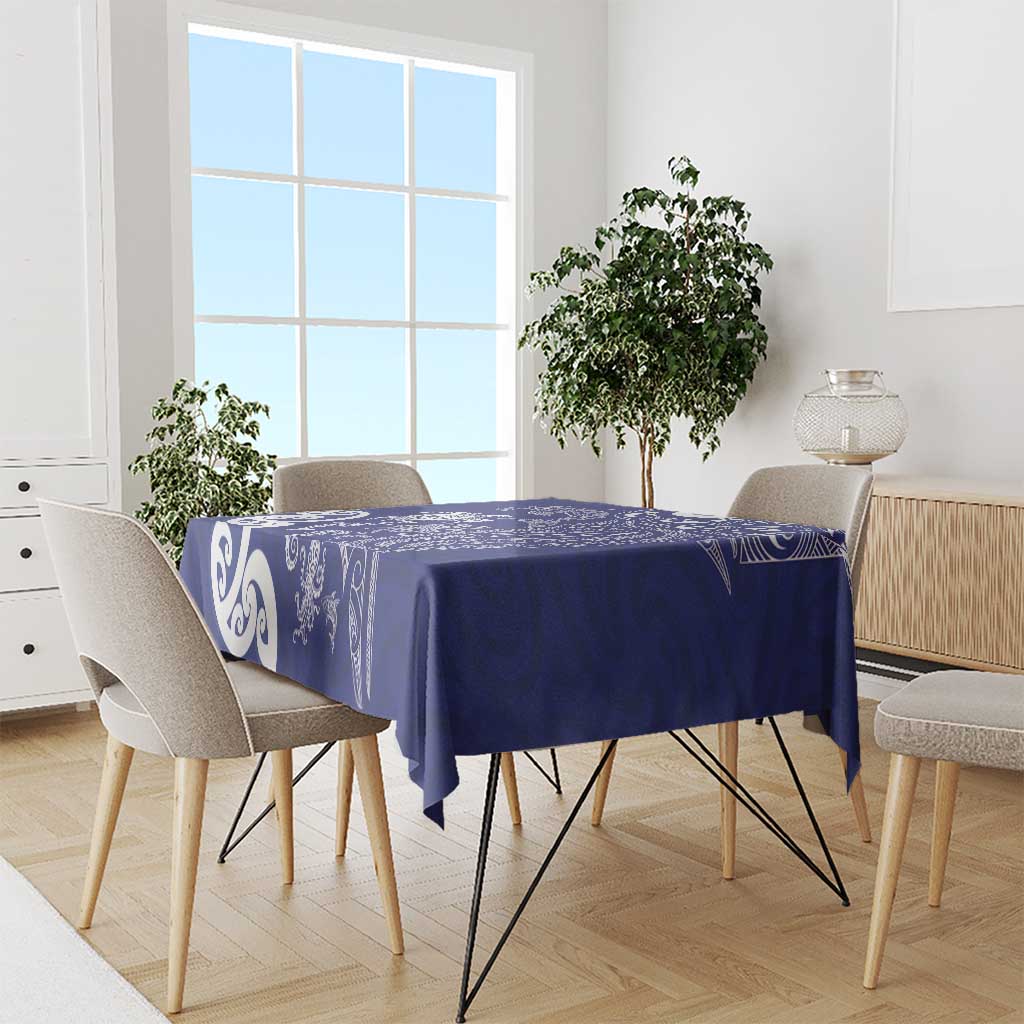 New Zealand Sea Animals with Maori Tribal Tattoo Tablecloth Blue Color LT03 - Polynesian Pride