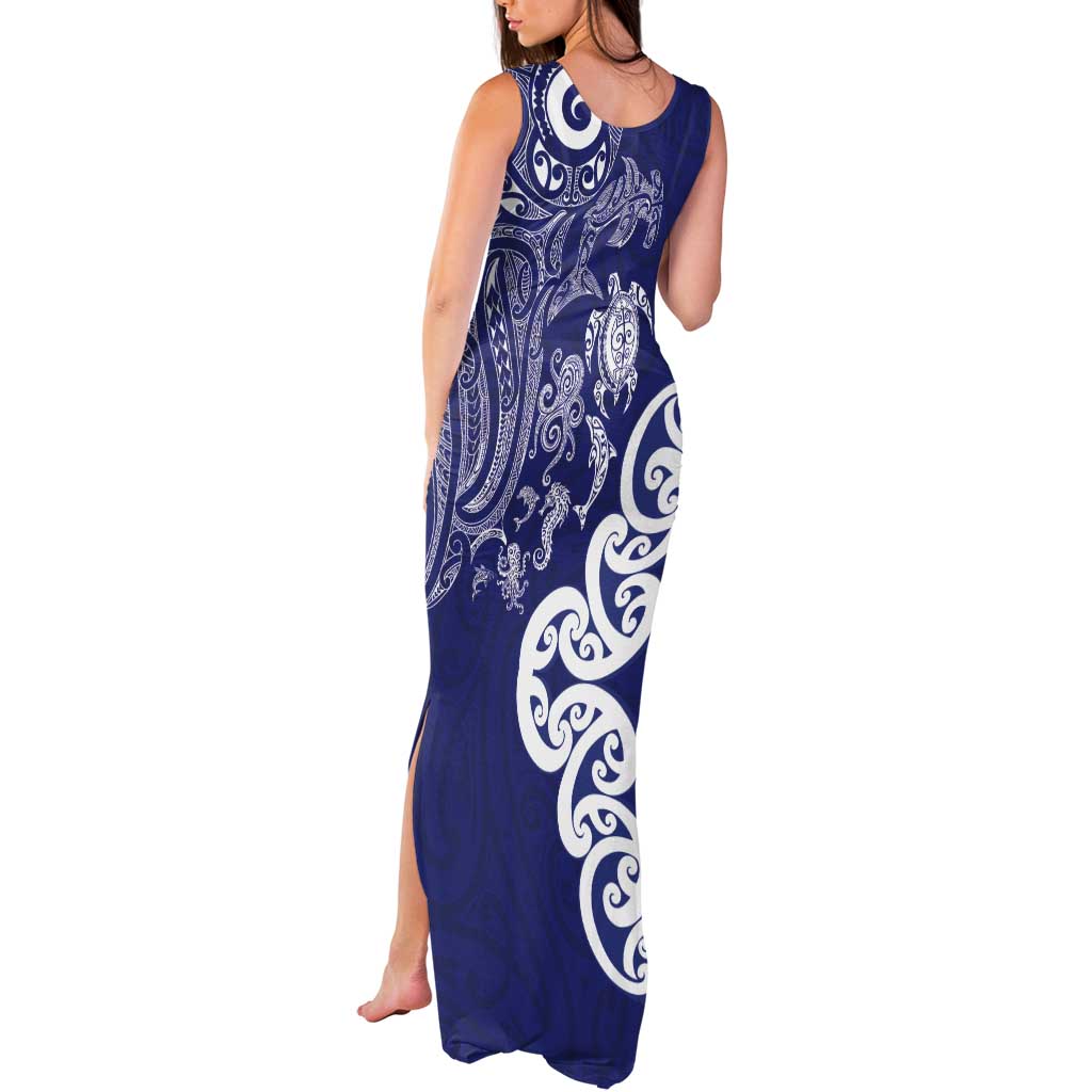 New Zealand Sea Animals with Maori Tribal Tattoo Tank Maxi Dress Blue Color LT03 - Polynesian Pride