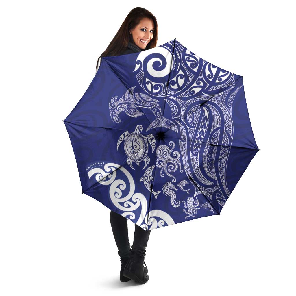 New Zealand Sea Animals with Maori Tribal Tattoo Umbrella Blue Color LT03 - Polynesian Pride