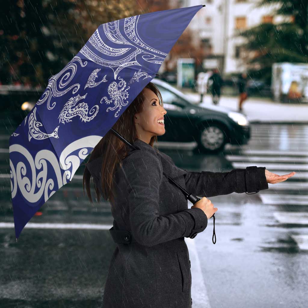New Zealand Sea Animals with Maori Tribal Tattoo Umbrella Blue Color LT03 - Polynesian Pride