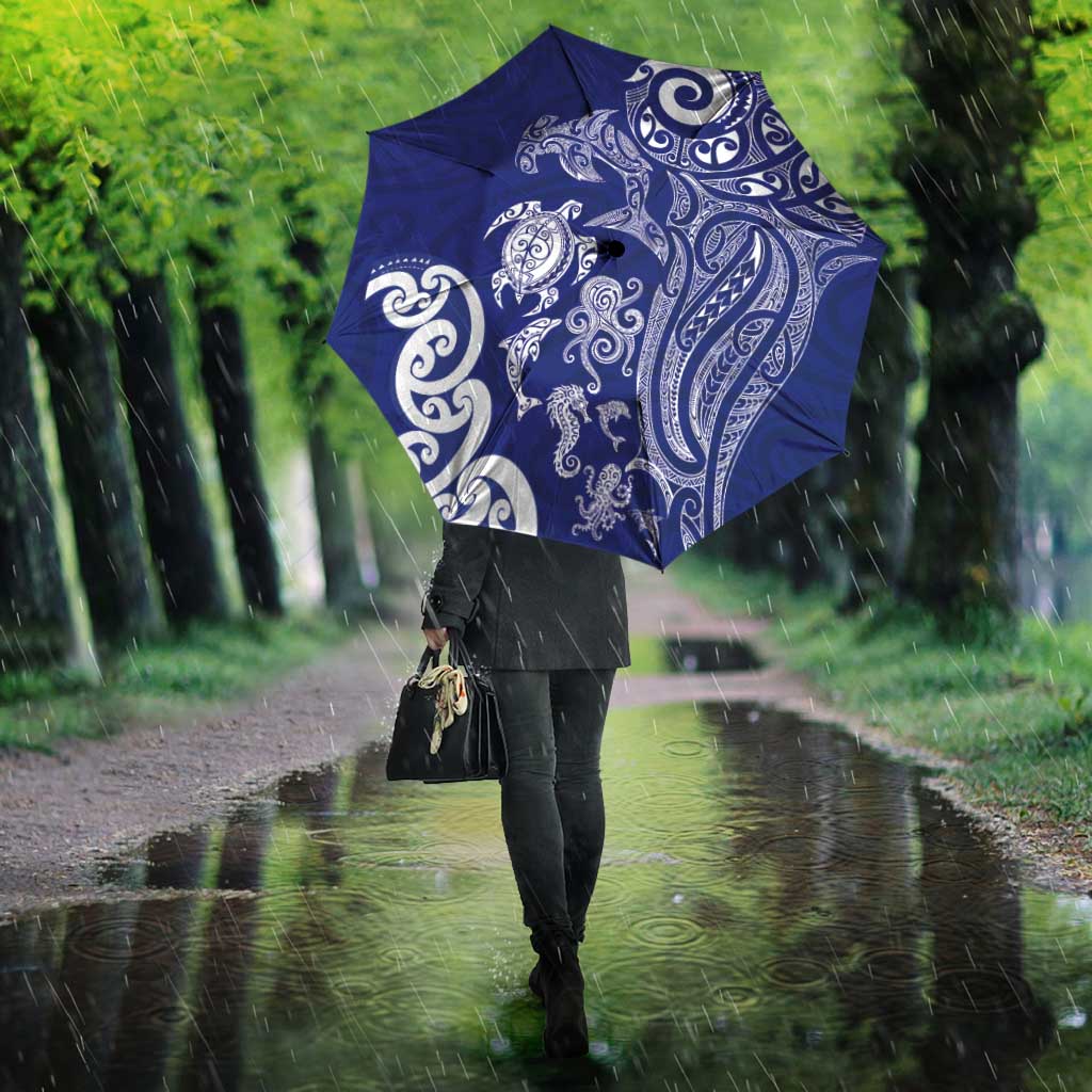 New Zealand Sea Animals with Maori Tribal Tattoo Umbrella Blue Color LT03 - Polynesian Pride