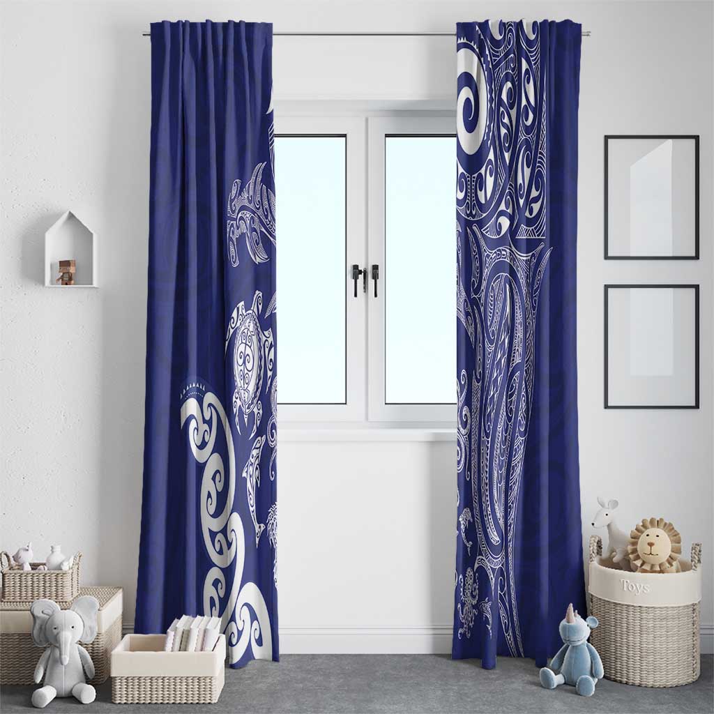 New Zealand Sea Animals with Maori Tribal Tattoo Window Curtain Blue Color LT03 - Polynesian Pride