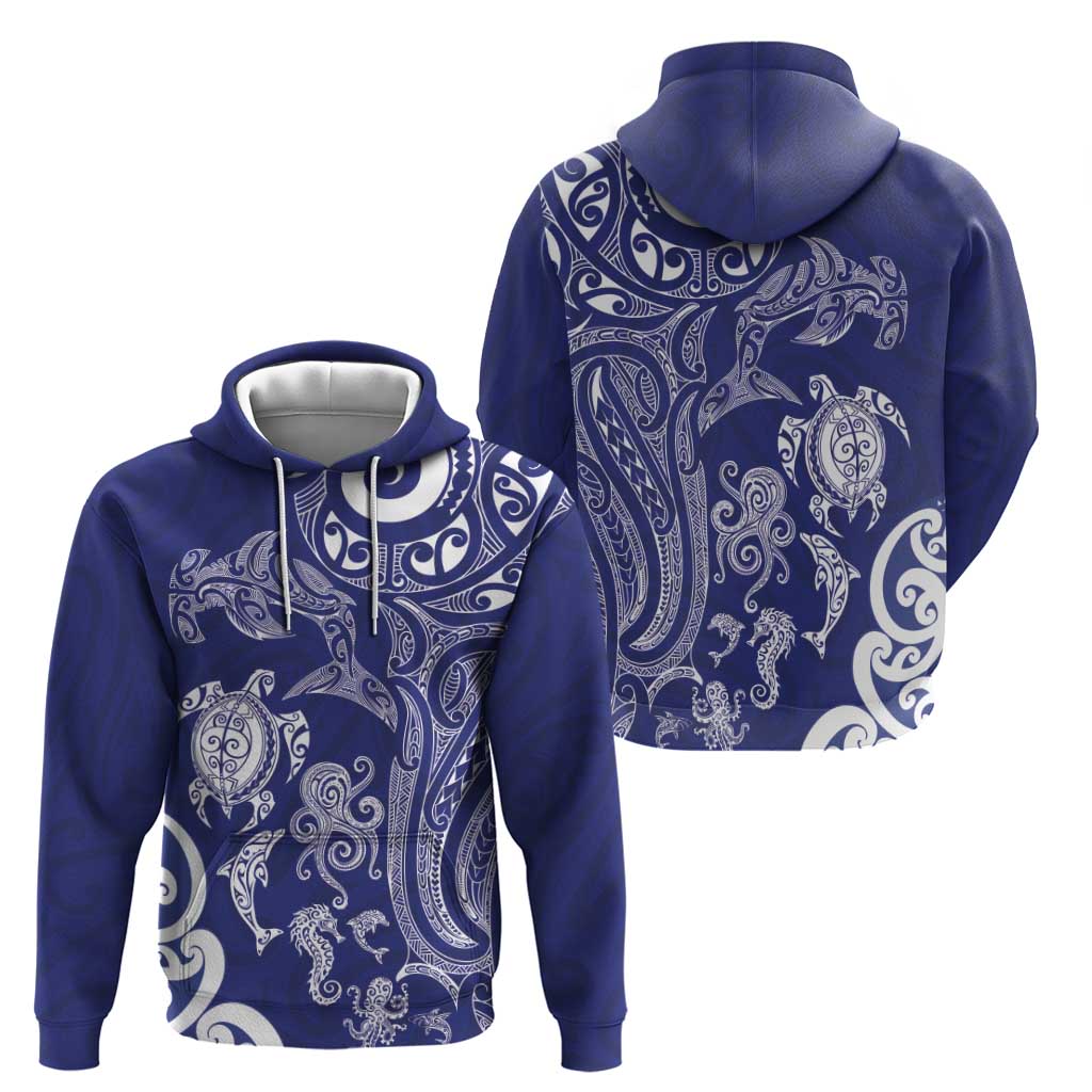 New Zealand Sea Animals with Maori Tribal Tattoo Zip Hoodie Blue Color LT03 - Polynesian Pride