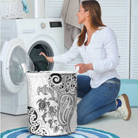 New Zealand Sea Animals with Maori Tribal Tattoo Laundry Basket White Color LT03 - Polynesian Pride