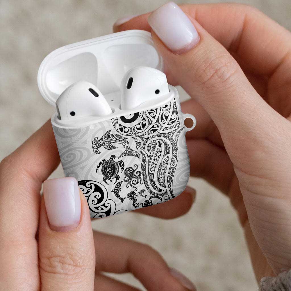 New Zealand Sea Animals with Maori Tribal Tattoo AirPods Case White Color