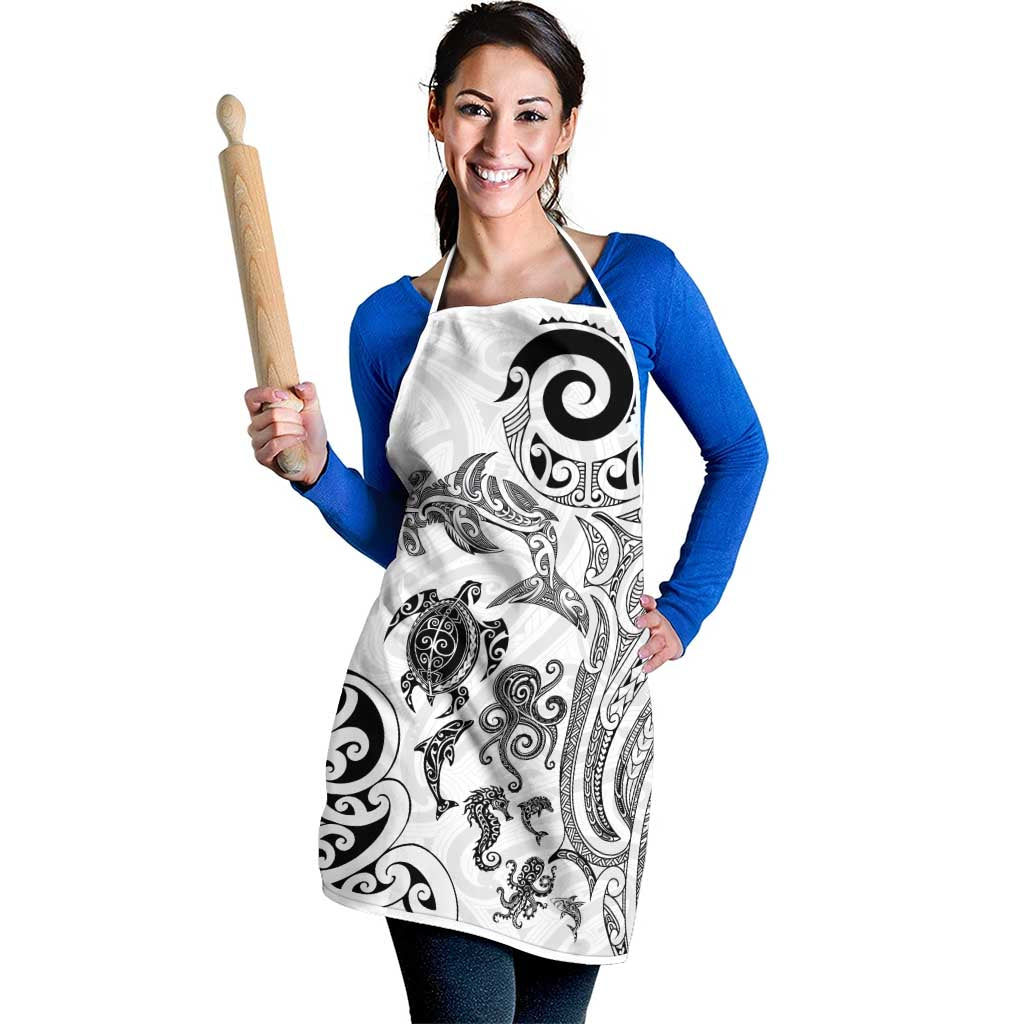New Zealand Sea Animals with Maori Tribal Tattoo Apron White Color LT03 - Polynesian Pride