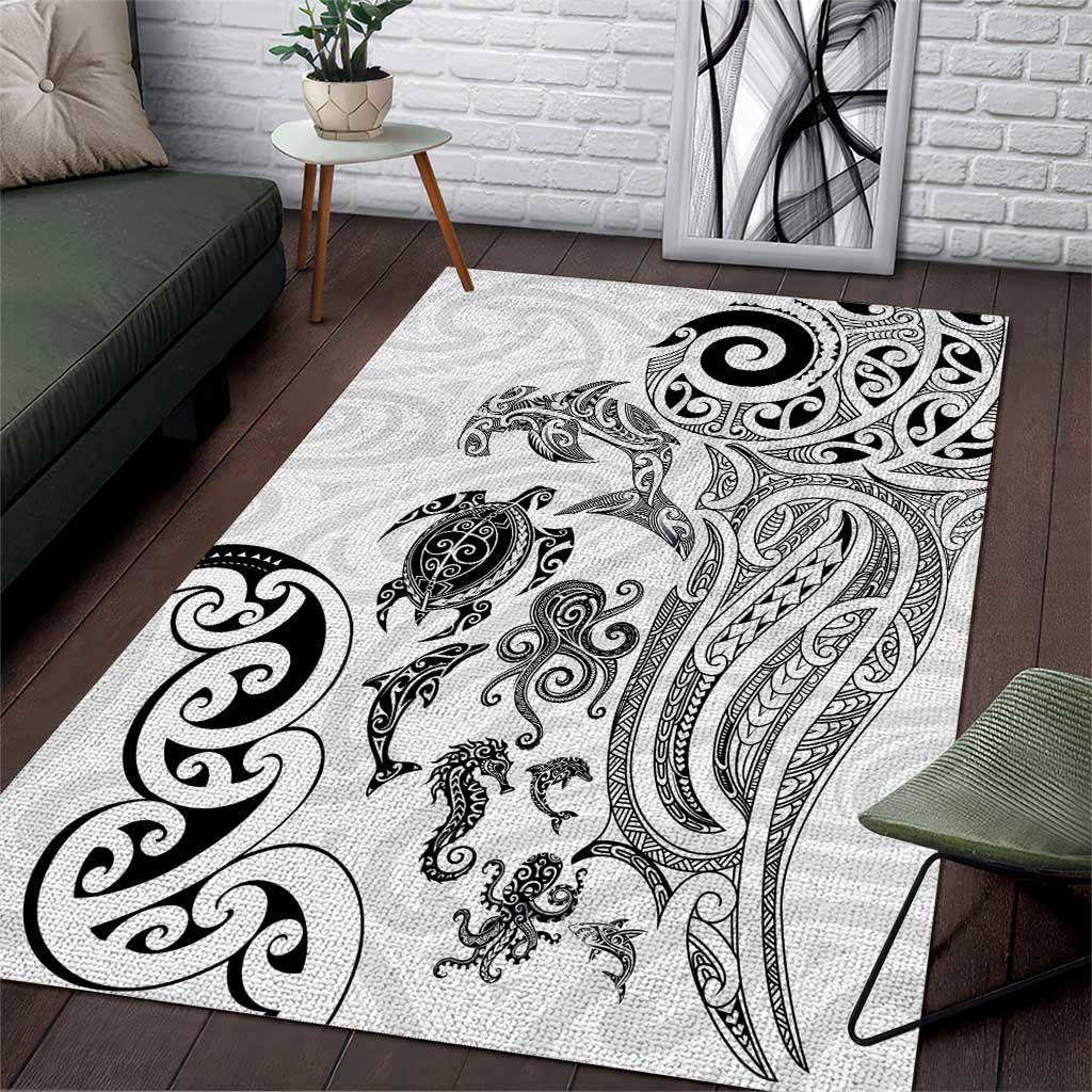 New Zealand Sea Animals with Maori Tribal Tattoo Area Rug White Color LT03 White - Polynesian Pride