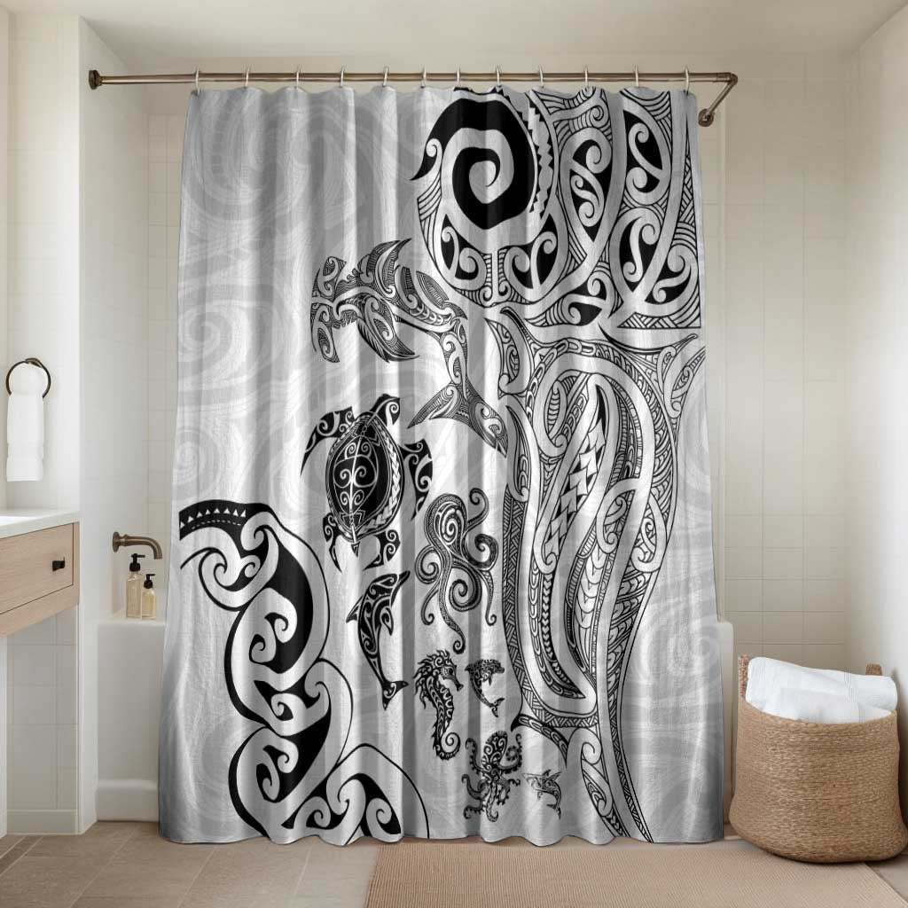New Zealand Sea Animals with Maori Tribal Tattoo Bathroom Set White Color LT03 Shower Curtain Only White - Polynesian Pride