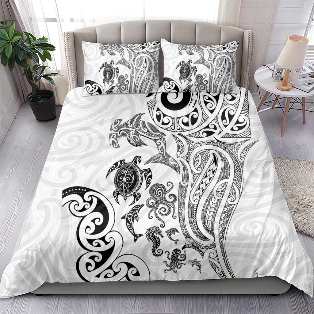 New Zealand Sea Animals with Maori Tribal Tattoo Bedding Set White Color LT03 - Polynesian Pride