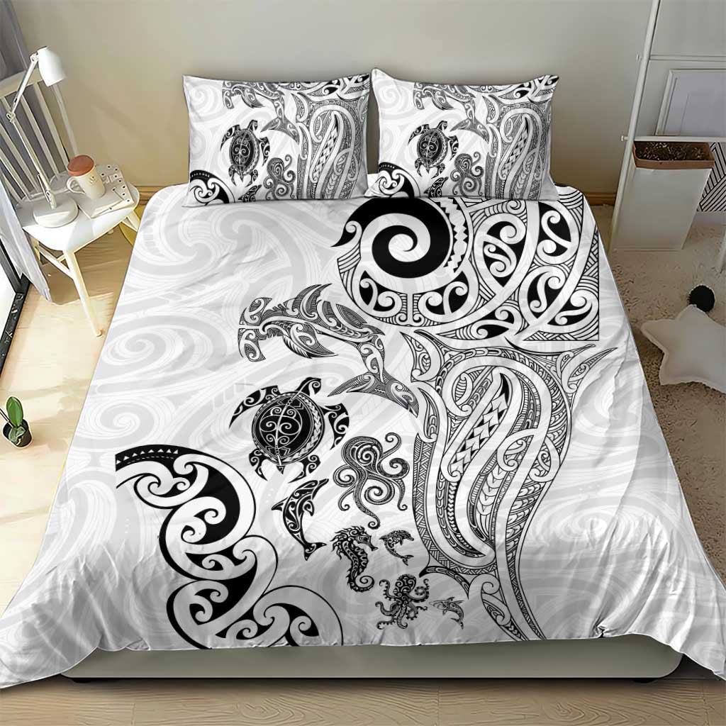 New Zealand Sea Animals with Maori Tribal Tattoo Bedding Set White Color LT03 - Polynesian Pride