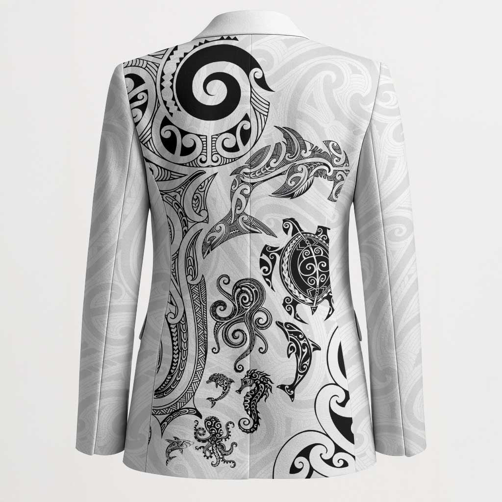 New Zealand Sea Animals with Maori Tribal Tattoo Blazer White Color LT03 - Polynesian Pride