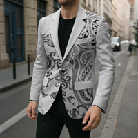 New Zealand Sea Animals with Maori Tribal Tattoo Blazer White Color LT03 - Polynesian Pride
