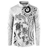 New Zealand Sea Animals with Maori Tribal Tattoo Button Sweatshirt White Color LT03 White - Polynesian Pride