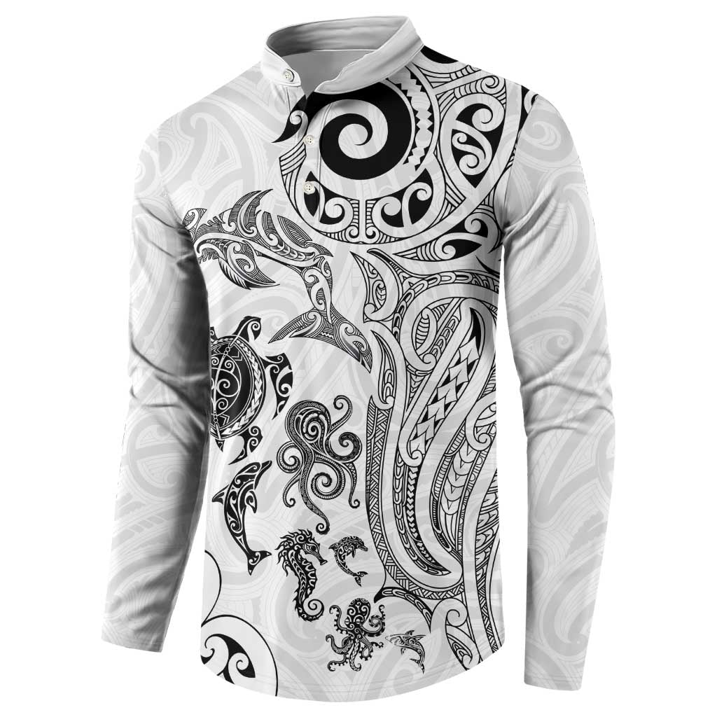 New Zealand Sea Animals with Maori Tribal Tattoo Button Sweatshirt White Color LT03 - Polynesian Pride