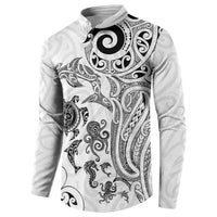 New Zealand Sea Animals with Maori Tribal Tattoo Button Sweatshirt White Color LT03 - Polynesian Pride