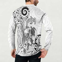 New Zealand Sea Animals with Maori Tribal Tattoo Button Sweatshirt White Color LT03 - Polynesian Pride