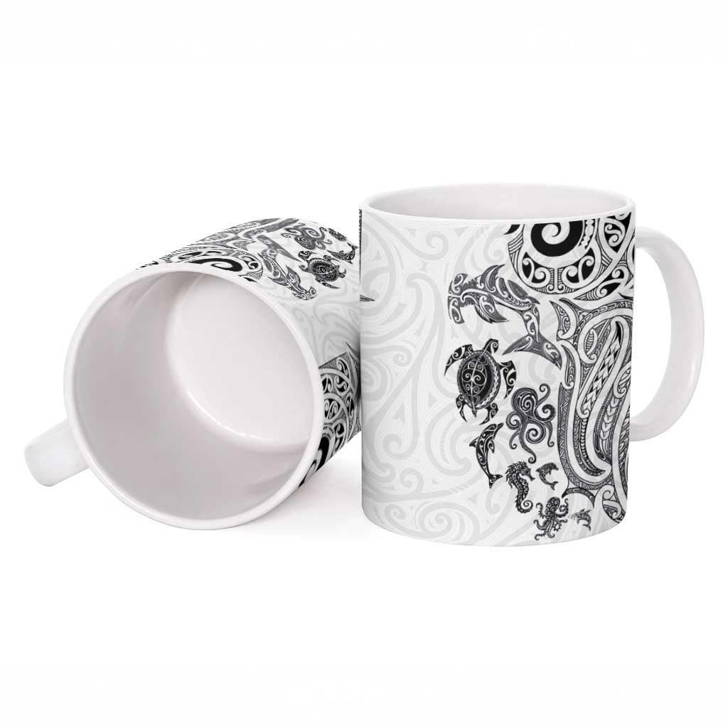New Zealand Sea Animals with Maori Tribal Tattoo Ceramic Mug White Color LT03 - Polynesian Pride