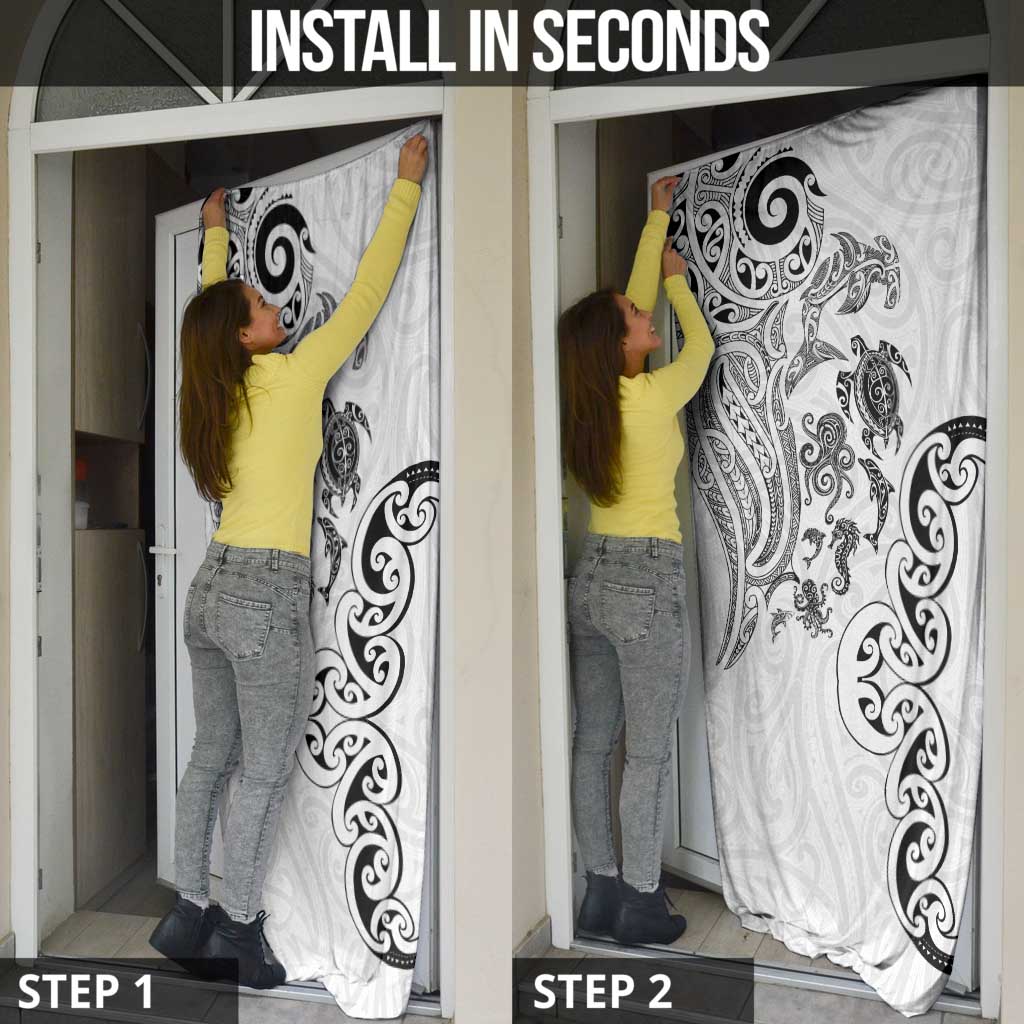 New Zealand Sea Animals with Maori Tribal Tattoo Door Cover White Color LT03 - Polynesian Pride