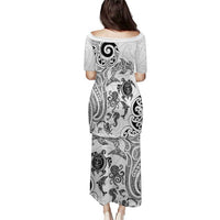 New Zealand Sea Animals with Maori Tribal Tattoo Family Matching Puletasi and Hawaiian Shirt White Color LT03 - Polynesian Pride