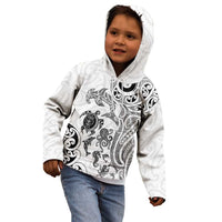 New Zealand Sea Animals with Maori Tribal Tattoo Kid Hoodie White Color