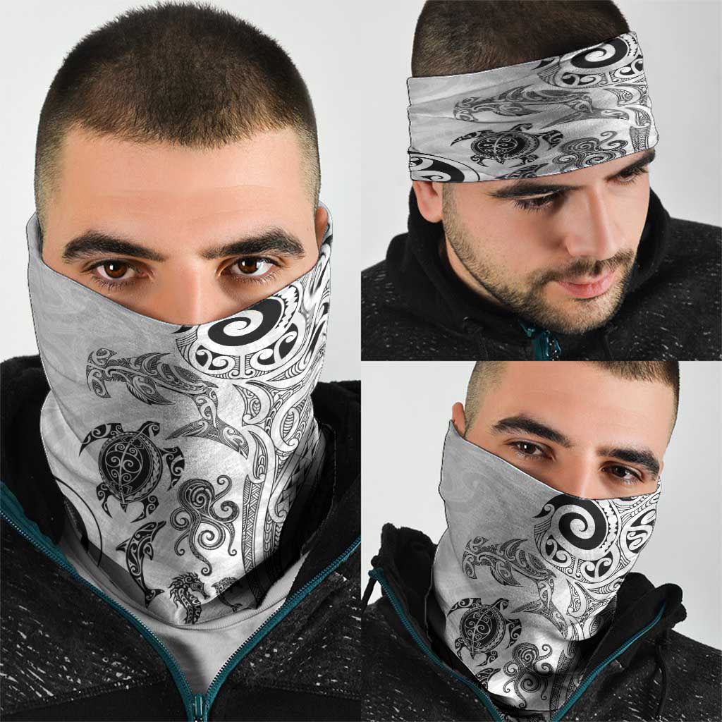 New Zealand Sea Animals with Maori Tribal Tattoo Neck Gaiter White Color LT03 - Polynesian Pride