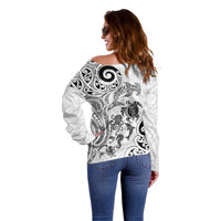 New Zealand Sea Animals with Maori Tribal Tattoo Off Shoulder Sweater White Color LT03 - Polynesian Pride