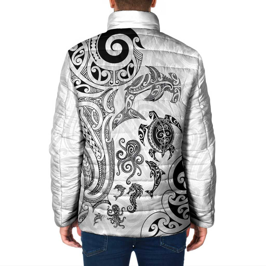 New Zealand Sea Animals with Maori Tribal Tattoo Padded Jacket White Color LT03 - Polynesian Pride