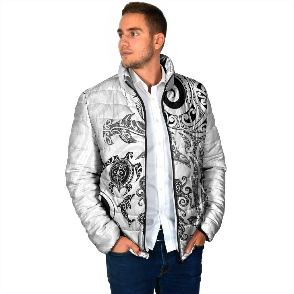 New Zealand Sea Animals with Maori Tribal Tattoo Padded Jacket White Color LT03 - Polynesian Pride