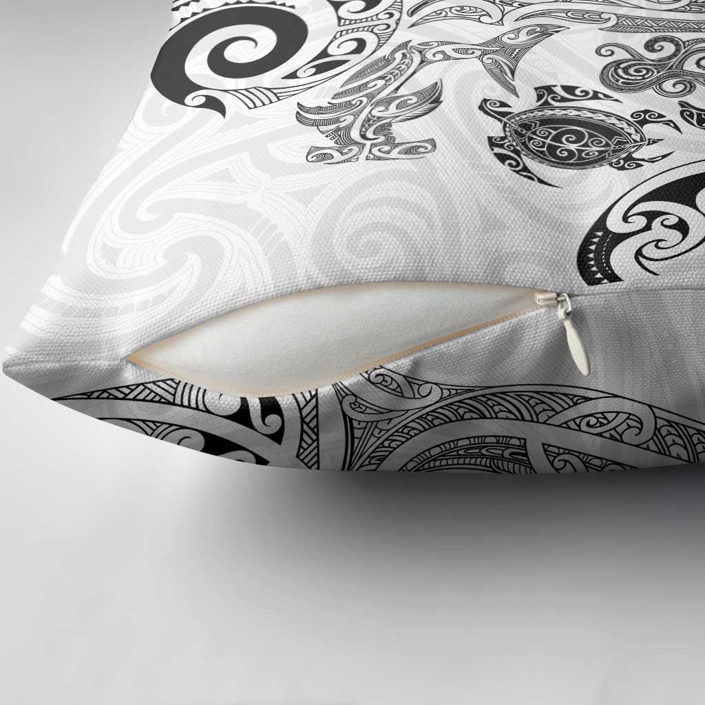 New Zealand Sea Animals with Maori Tribal Tattoo Pillow Cover White Color LT03 - Polynesian Pride