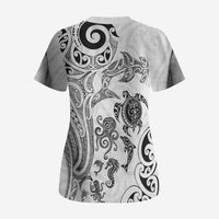 New Zealand Sea Animals with Maori Tribal Tattoo Scrub Top White Color LT03 - Polynesian Pride