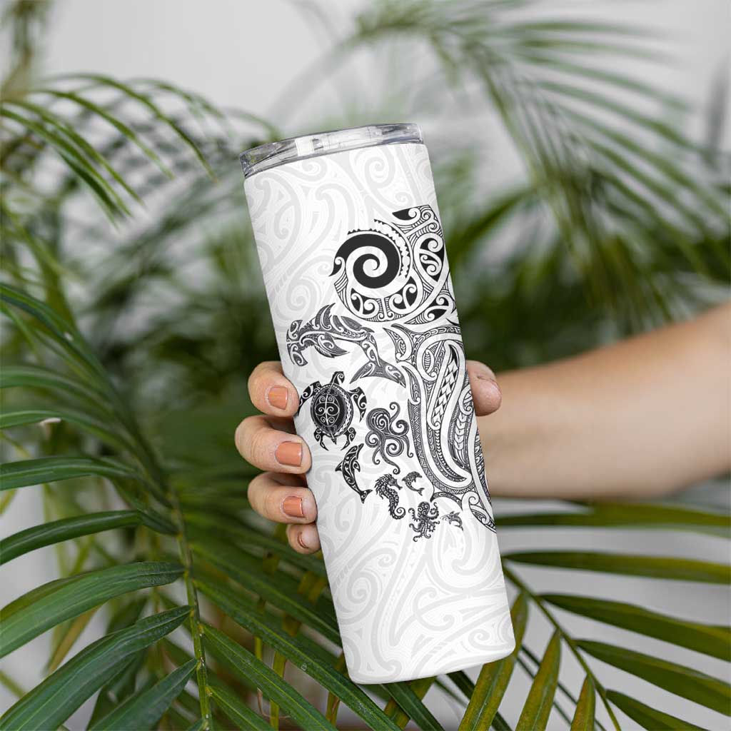 New Zealand Sea Animals with Maori Tribal Tattoo Skinny Tumbler White Color LT03 - Polynesian Pride