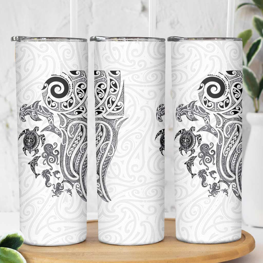 New Zealand Sea Animals with Maori Tribal Tattoo Skinny Tumbler White Color LT03 - Polynesian Pride