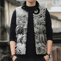 New Zealand Sea Animals with Maori Tribal Tattoo Sleeveless Puffer Jacket White Color LT03 - Polynesian Pride