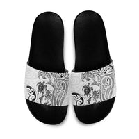New Zealand Sea Animals with Maori Tribal Tattoo Slide Sandals White Color LT03 White - Polynesian Pride