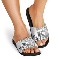 New Zealand Sea Animals with Maori Tribal Tattoo Slide Sandals White Color LT03 - Polynesian Pride