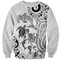 New Zealand Sea Animals with Maori Tribal Tattoo Sweatshirt White Color LT03 Unisex White - Polynesian Pride