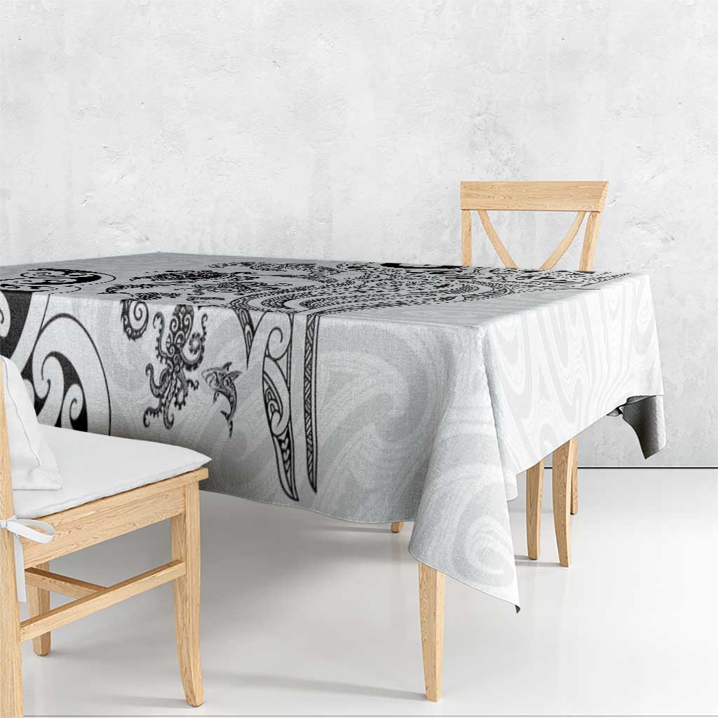 New Zealand Sea Animals with Maori Tribal Tattoo Tablecloth White Color LT03 - Polynesian Pride