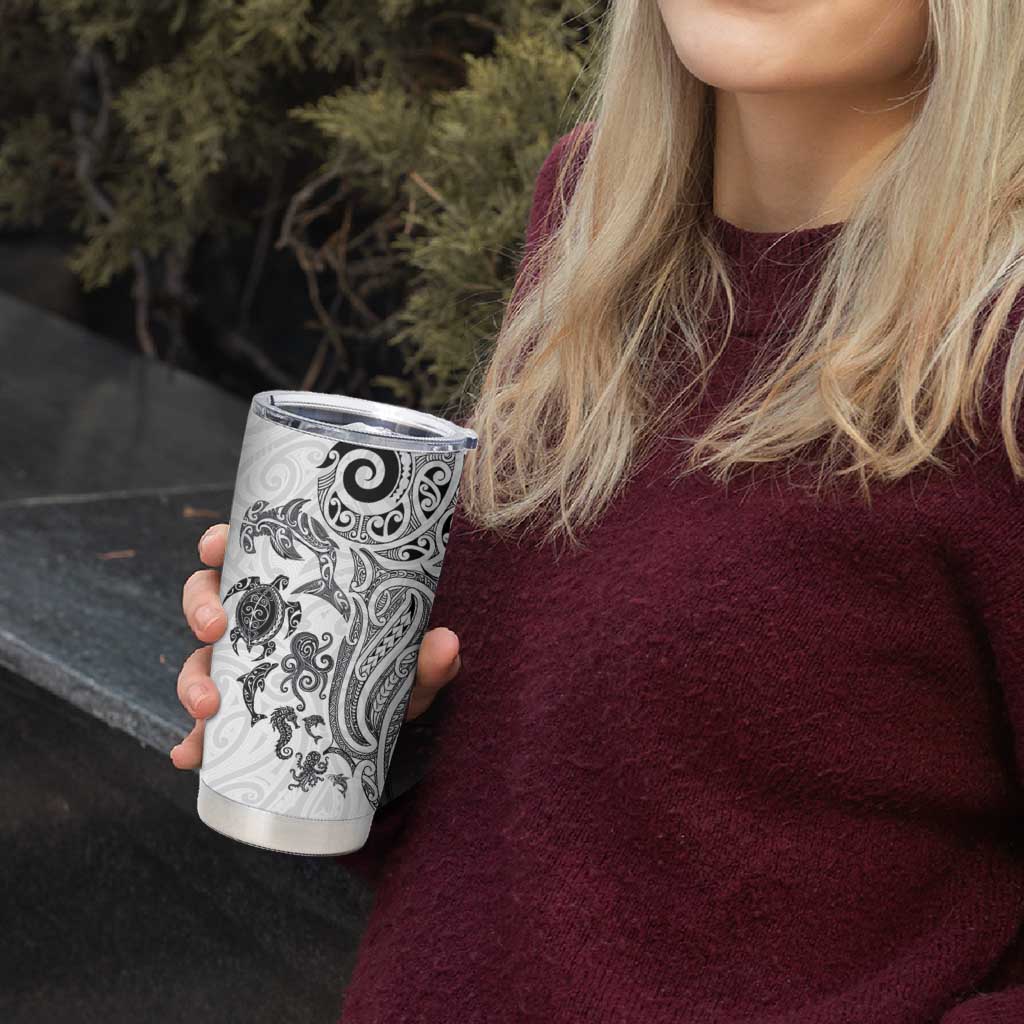 New Zealand Sea Animals with Maori Tribal Tattoo Tumbler Cup White Color