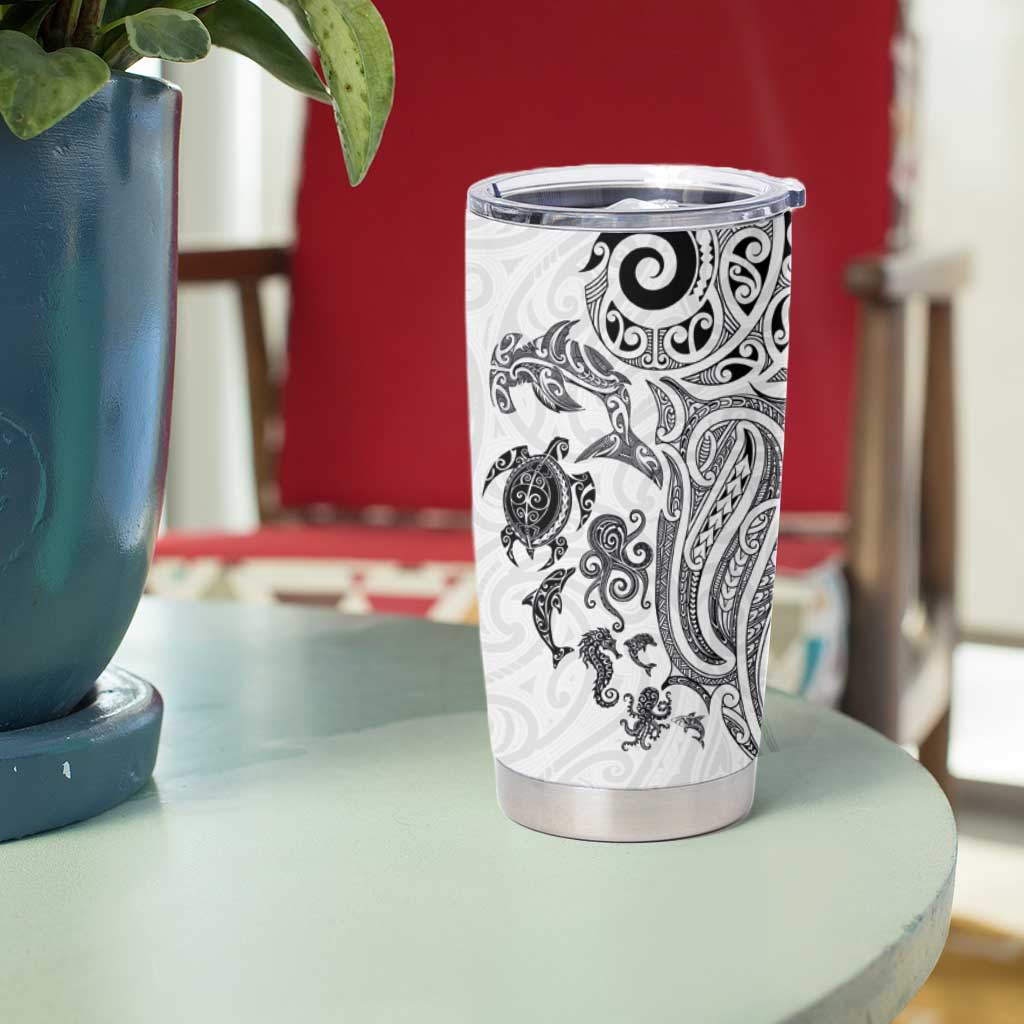 New Zealand Sea Animals with Maori Tribal Tattoo Tumbler Cup White Color