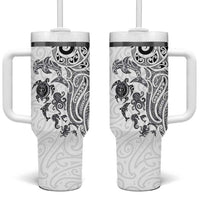 New Zealand Sea Animals with Maori Tribal Tattoo Tumbler With Handle White Color